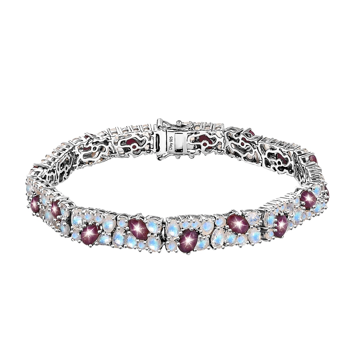 D'Joy India Star Ruby and Moon Glow Moonstone 28.40 ctw Celestial Bracelet in Platinum Over Sterling Silver (8.00 In) image number 0