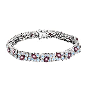 D'Joy India Star Ruby and Moon Glow Moonstone 28.40 ctw Celestial Bracelet in Platinum Over Sterling Silver (8.00 In)
