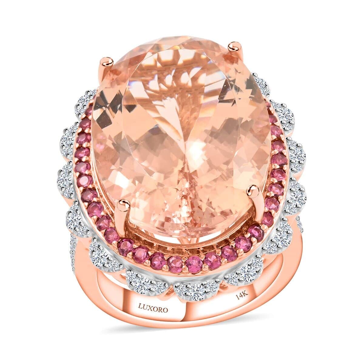 Luxoro 14K Rose Gold Marropino Morganite, Pink Tourmaline and Diamond G-H I1-I2 Ring (Size 9.0) 21.50 ctw image number 0