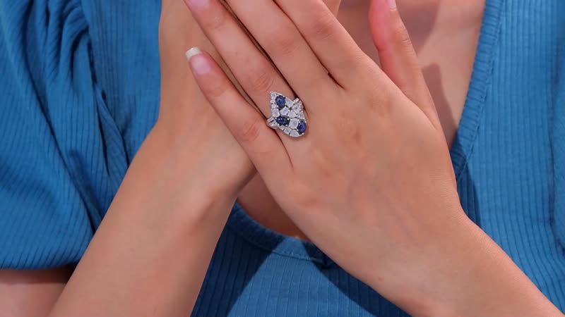 Blue Star Sapphire (DF), Multi Gemstone Ring in Platinum Over Sterling Silver (Size 7.0) 3.90 ctw