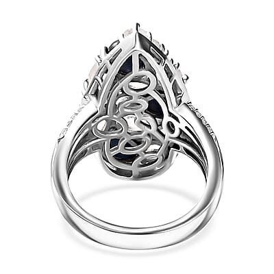 Blue Star Sapphire (DF) and Multi Gemstone 3.90 ctw Celestial Ring in Platinum Over Sterling Silver (Size 10.0)
