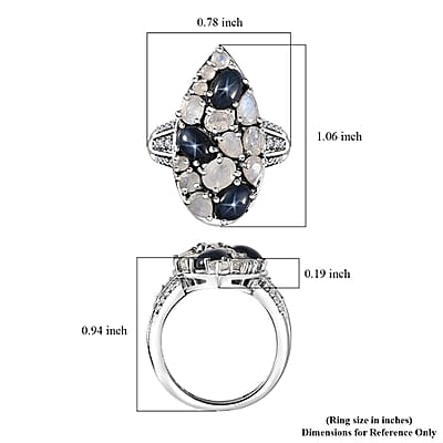 Blue Star Sapphire (DF) and Multi Gemstone 3.90 ctw Celestial Ring in Platinum Over Sterling Silver (Size 10.0)