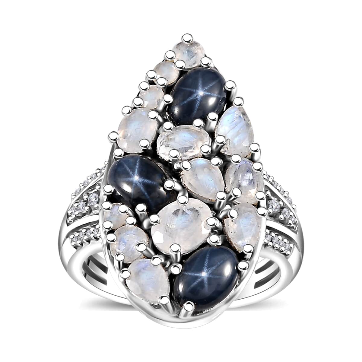 Blue Star Sapphire (DF) and Multi Gemstone 3.90 ctw Celestial Ring in Platinum Over Sterling Silver (Size 5.0) image number 0