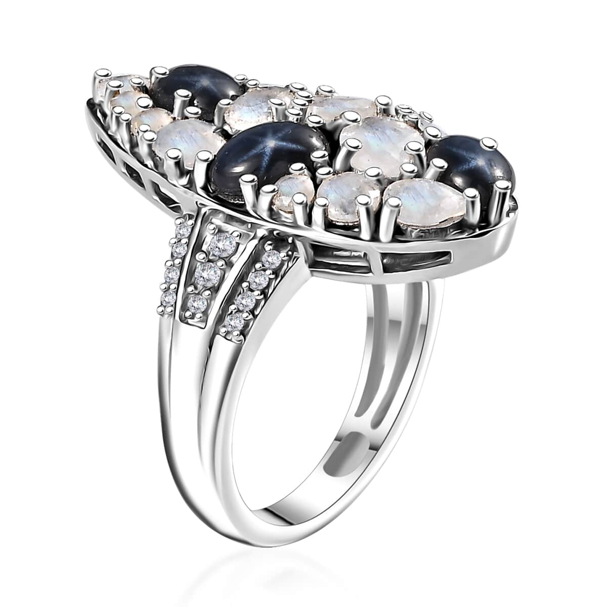 Blue Star Sapphire (DF) and Multi Gemstone 3.90 ctw Celestial Ring in Platinum Over Sterling Silver (Size 5.0) image number 4