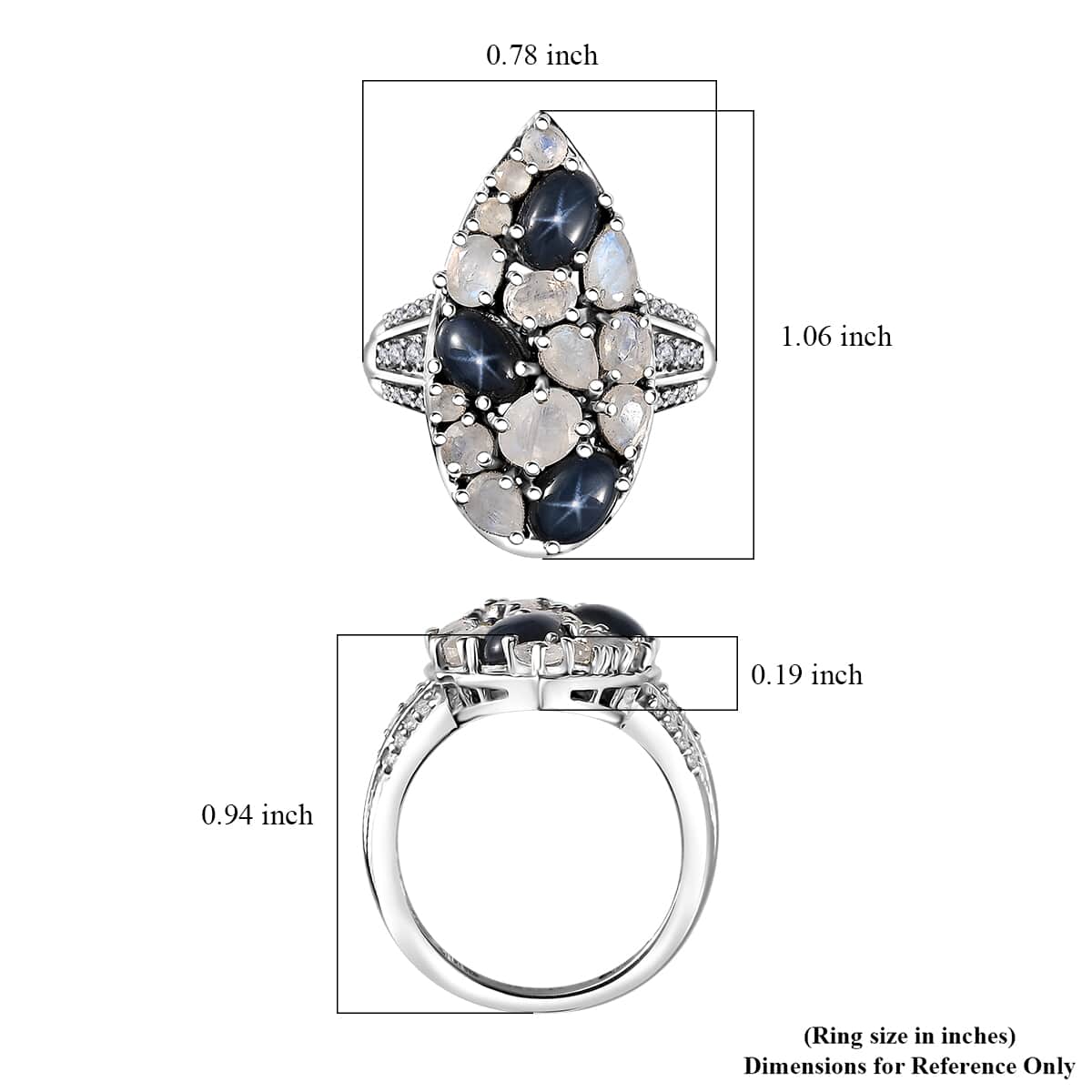 Blue Star Sapphire (DF) and Multi Gemstone 3.90 ctw Celestial Ring in Platinum Over Sterling Silver (Size 5.0) image number 6