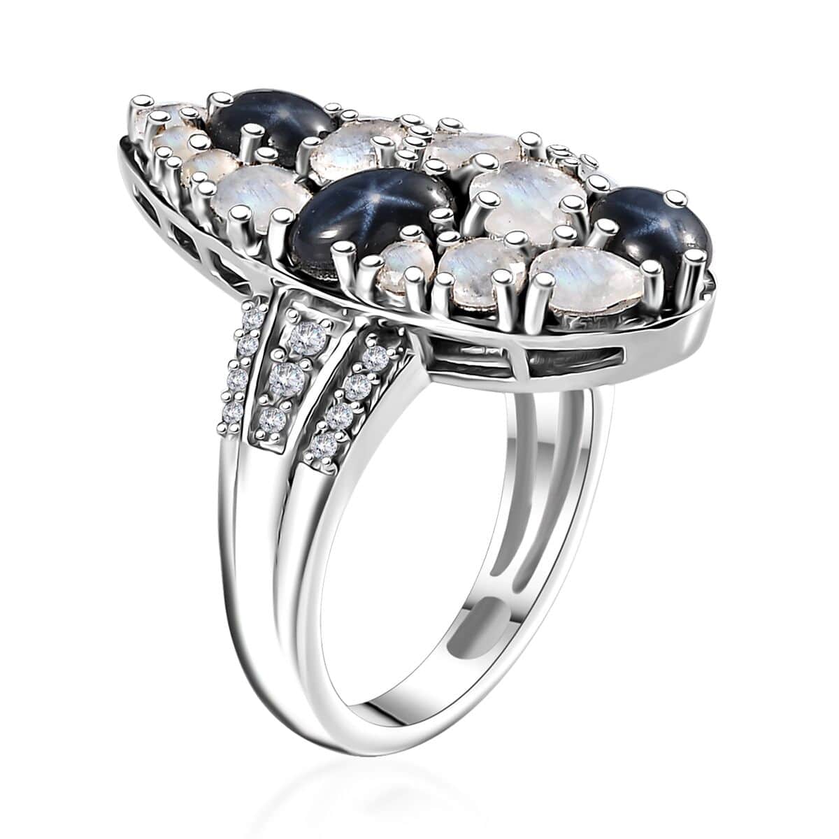 Blue Star Sapphire (DF) and Multi Gemstone 3.90 ctw Celestial Ring in Platinum Over Sterling Silver (Size 7.0) image number 4