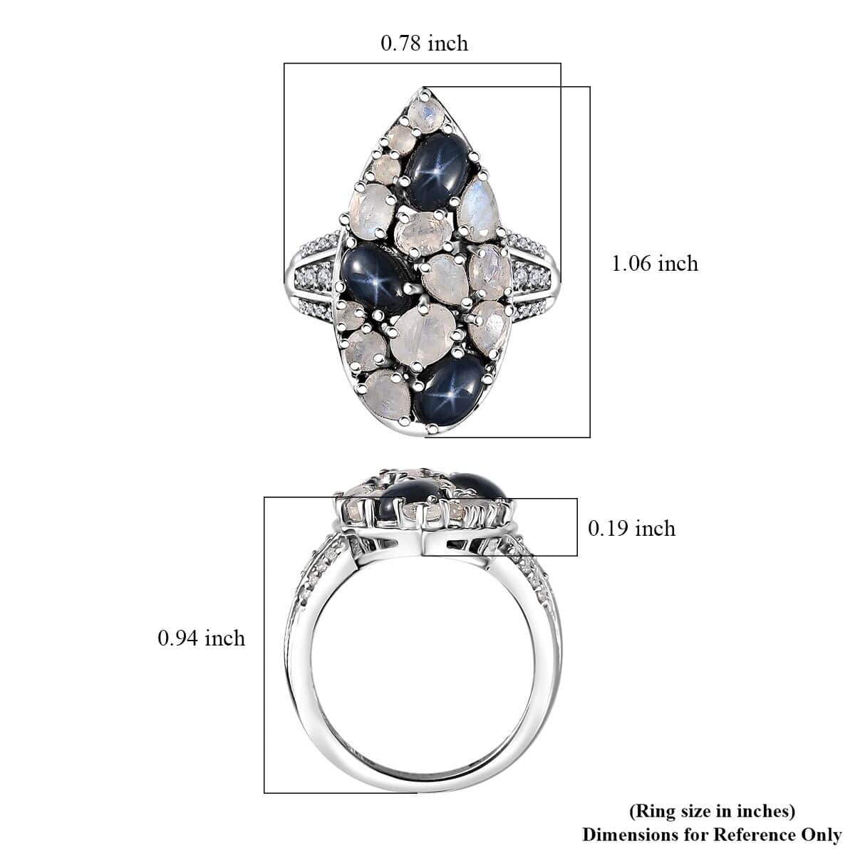 Blue Star Sapphire (DF) and Multi Gemstone 3.90 ctw Celestial Ring in Platinum Over Sterling Silver (Size 7.0) image number 6