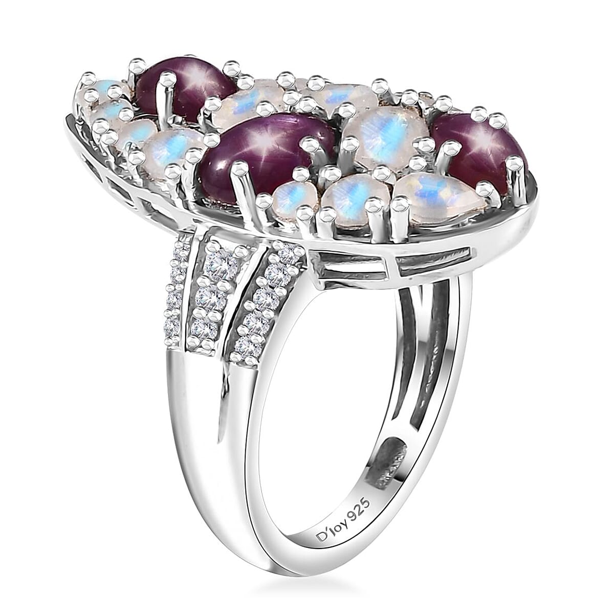 Indian Star Ruby and Multi Gemstone 4.90 ctw Celestial Ring in Platinum Over Sterling Silver (Size 7.0) image number 4