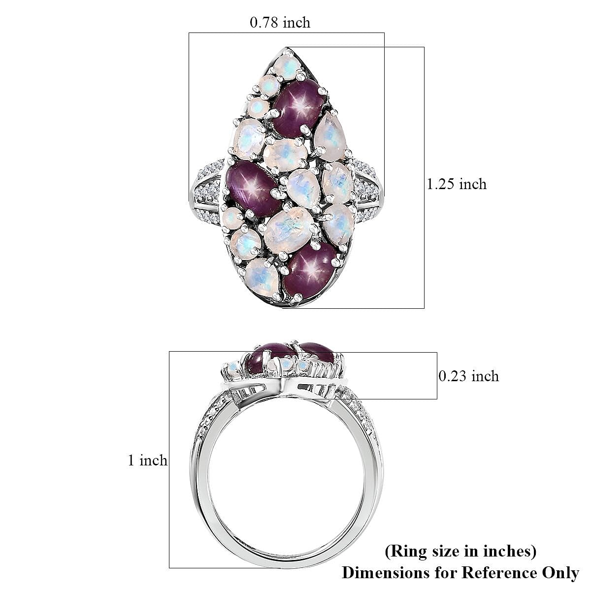 Indian Star Ruby and Multi Gemstone 4.90 ctw Celestial Ring in Platinum Over Sterling Silver (Size 7.0) image number 6