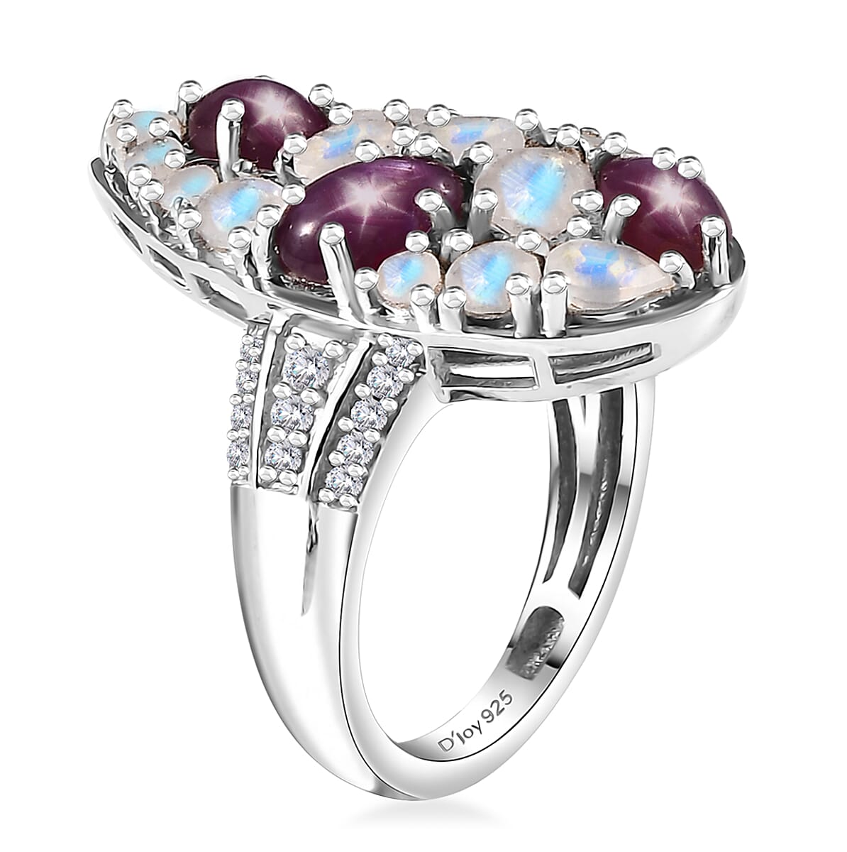 Indian Star Ruby and Multi Gemstone 4.90 ctw Celestial Ring in Platinum Over Sterling Silver (Size 8.0) image number 4