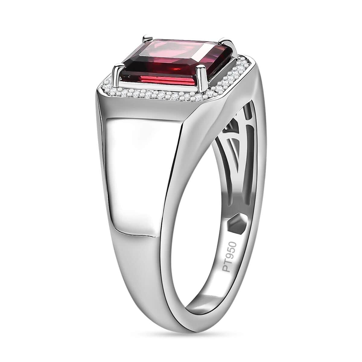 Rhapsody AAAA Ouro Fino Rubellite and E-F VS Diamond 2.85 ctw Men's Ring in 950 Platinum (Size 8.0) 9.70 Grams image number 3