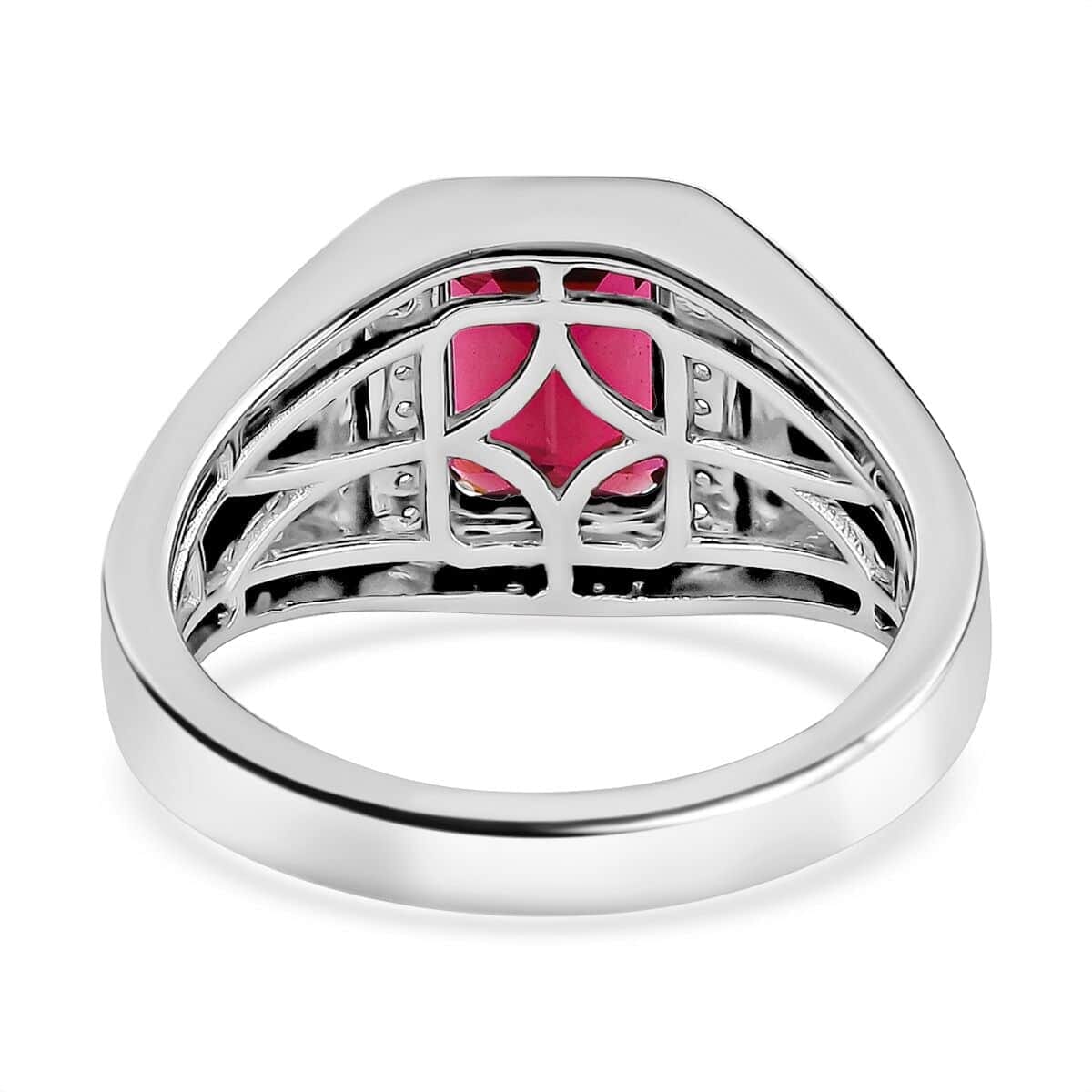 Rhapsody AAAA Ouro Fino Rubellite and E-F VS Diamond 2.85 ctw Men's Ring in 950 Platinum (Size 8.0) 9.70 Grams image number 4