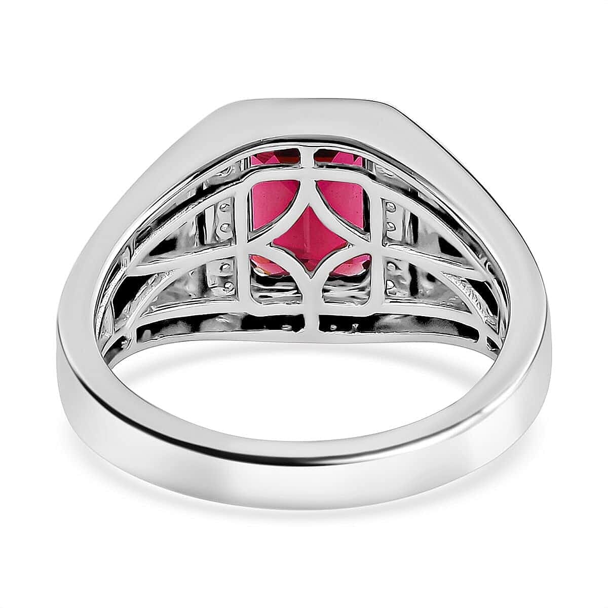 Rhapsody AAAA Ouro Fino Rubellite and E-F VS Diamond 2.85 ctw Men's Ring in 950 Platinum (Size 8.5) 9.70 Grams image number 4