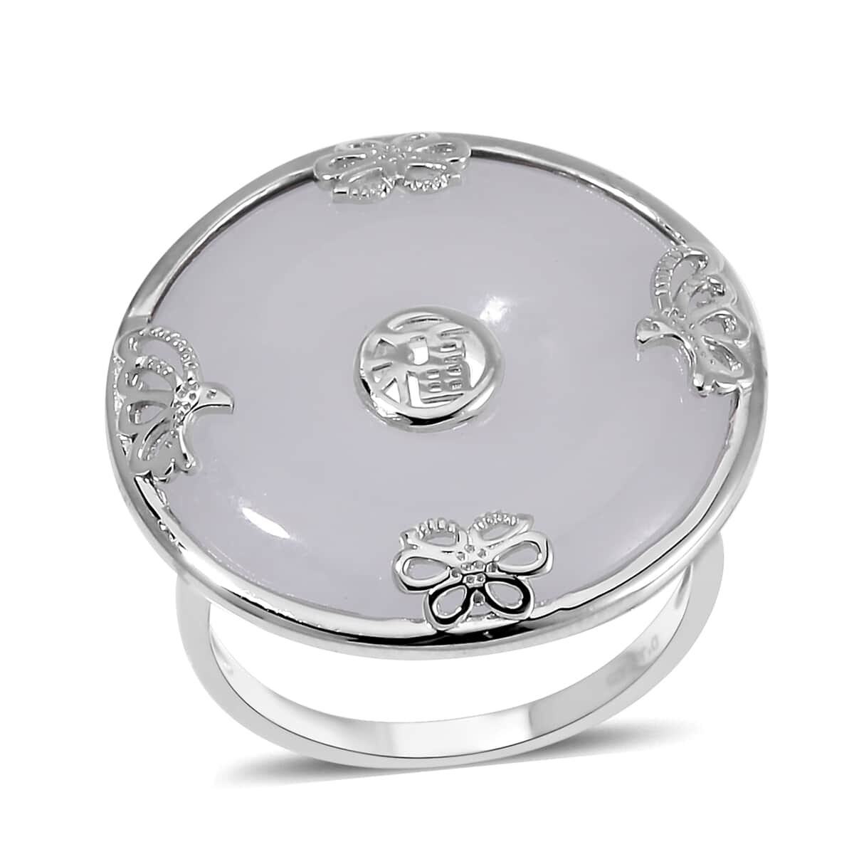 Natural Jade Bi-Disc Fu Happiness Ring in Platinum Over Sterling Silver (Size 10.0) 26.50 ctw image number 0