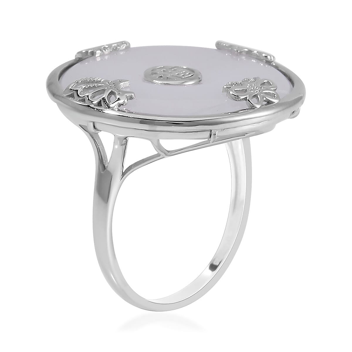 Natural Jade Bi-Disc Fu Happiness Ring in Platinum Over Sterling Silver (Size 10.0) 26.50 ctw