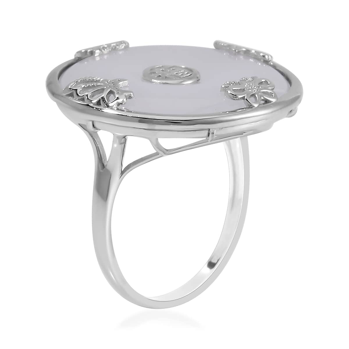 Natural Jade Bi-Disc Fu Happiness Ring in Platinum Over Sterling Silver (Size 10.0) 26.50 ctw image number 3