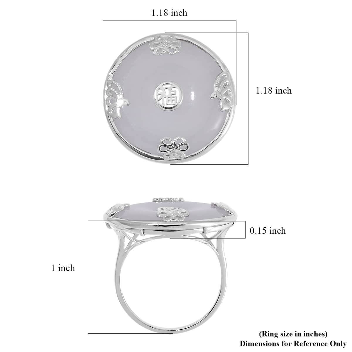 Natural Jade Bi-Disc Fu Happiness Ring in Platinum Over Sterling Silver (Size 10.0) 26.50 ctw image number 5