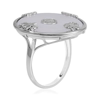 Natural Jade Bi-Disc Fu Happiness Ring in Platinum Over Sterling Silver (Size 11.0) 26.50 ctw