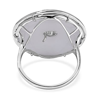 Natural Jade Bi-Disc Fu Happiness Ring in Platinum Over Sterling Silver (Size 11.0) 26.50 ctw