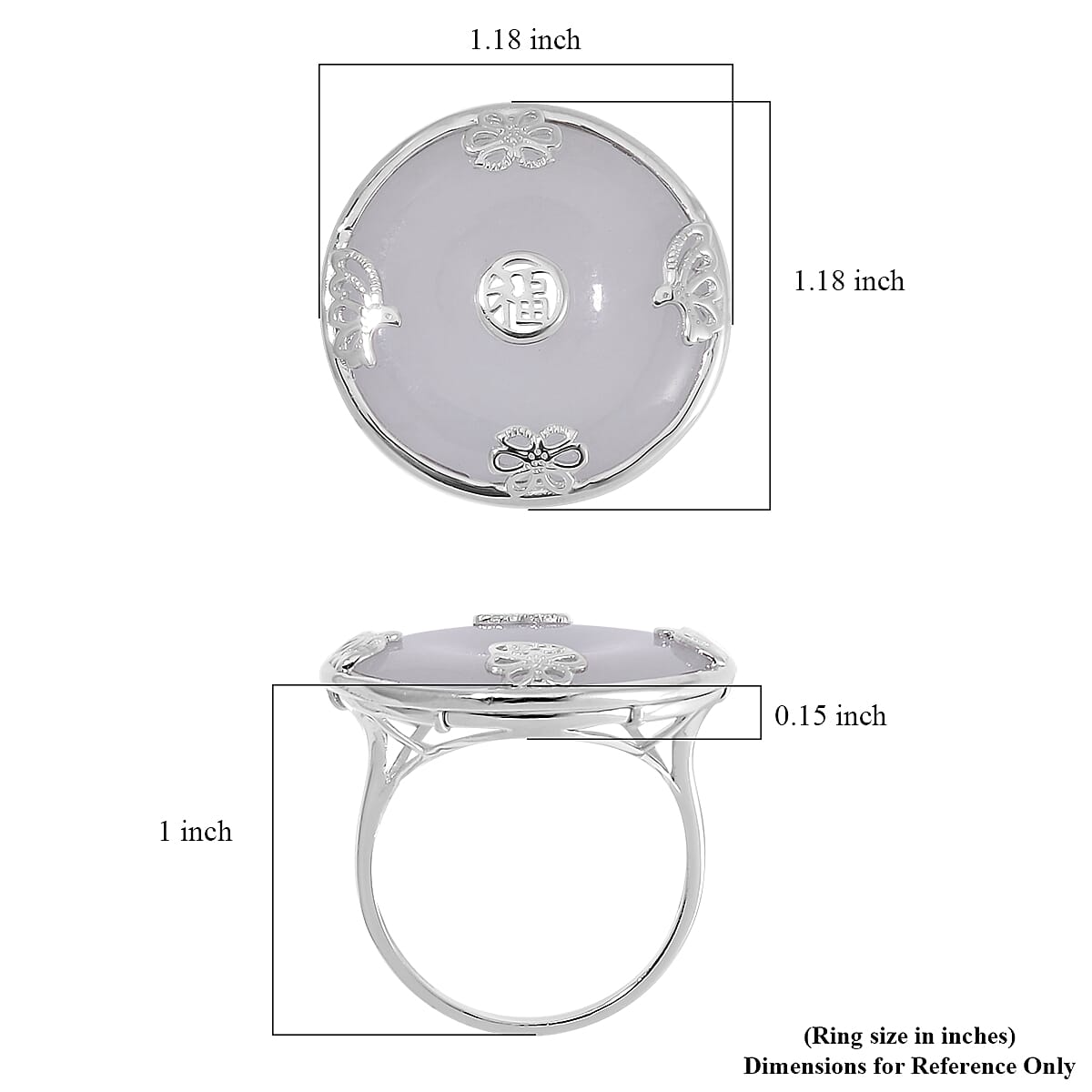 Natural Jade Bi-Disc Fu Happiness Ring in Platinum Over Sterling Silver (Size 11.0) 26.50 ctw