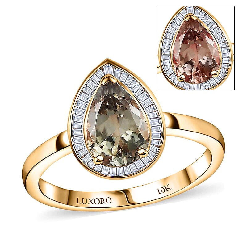 Luxoro 10K Yellow Gold AAA Turkizite and G-H I2 Diamond Halo Ring (Size 11.0) 2.40 ctw