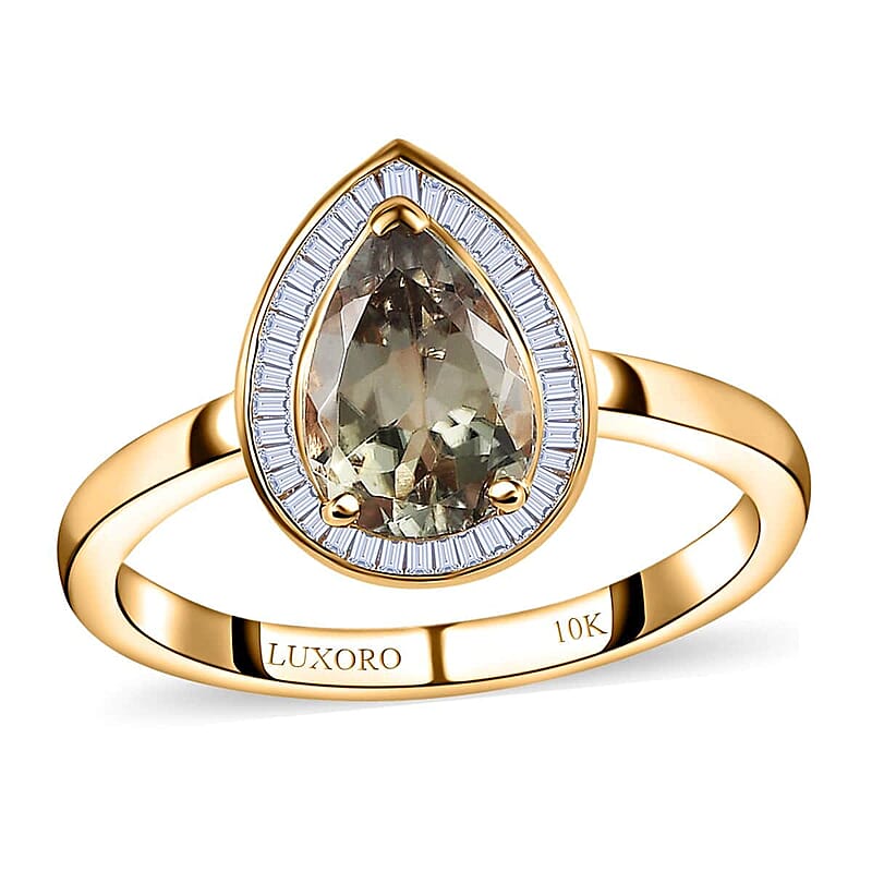 Luxoro 10K Yellow Gold AAA Turkizite and G-H I2 Diamond Halo Ring (Size 5.0) 2.40 ctw