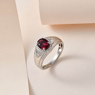 Rhapsody 950 Platinum AAAA Ouro Fino Rubellite and E-F VS Diamond Men's Ring (Size 10.5) 11 Grams 2.25 ctw