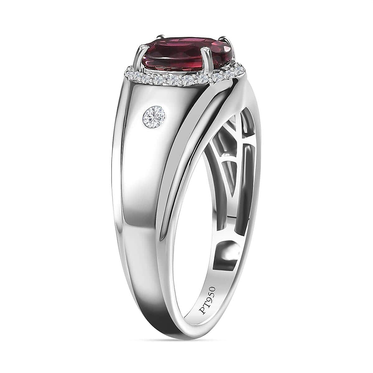 Rhapsody 950 Platinum AAAA Ouro Fino Rubellite and E-F VS Diamond Men's Ring (Size 10.5) 11 Grams 2.25 ctw