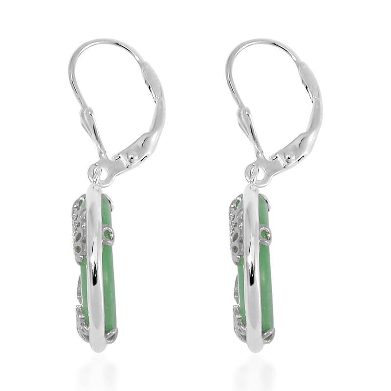 Green Jade (D) Bi-Disc Fu Happiness Earrings in Platinum Over Sterling Silver 14.90 ctw
