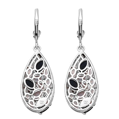 Blue Star Sapphire (DF) and Moon Glow Moonstone 7.75 ctw Celestial Earrings in Platinum Over Sterling Silver