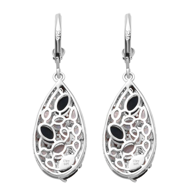 Blue Star Sapphire (DF) and Moon Glow Moonstone 7.75 ctw Celestial Earrings in Platinum Over Sterling Silver