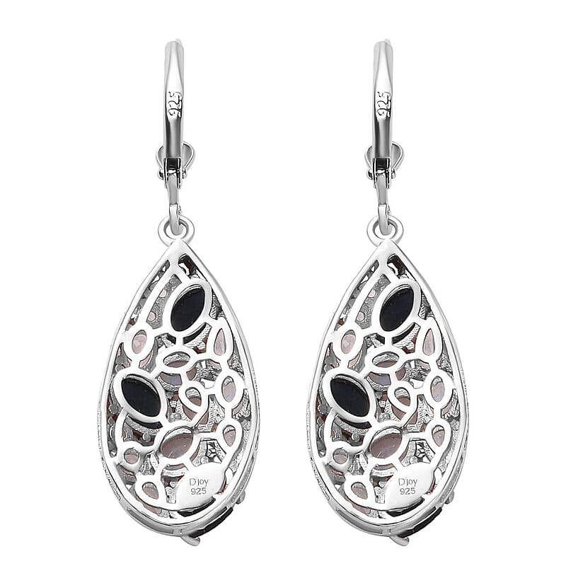 Blue Star Sapphire (DF) and Moon Glow Moonstone 7.75 ctw Celestial Earrings in Platinum Over Sterling Silver