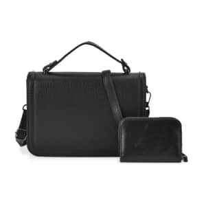 Black Faux Leather Set of Crossbody Bag and Card Holder