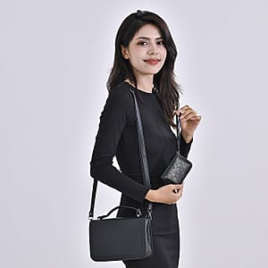 Black Faux Leather Set of Crossbody Bag and Card Holder