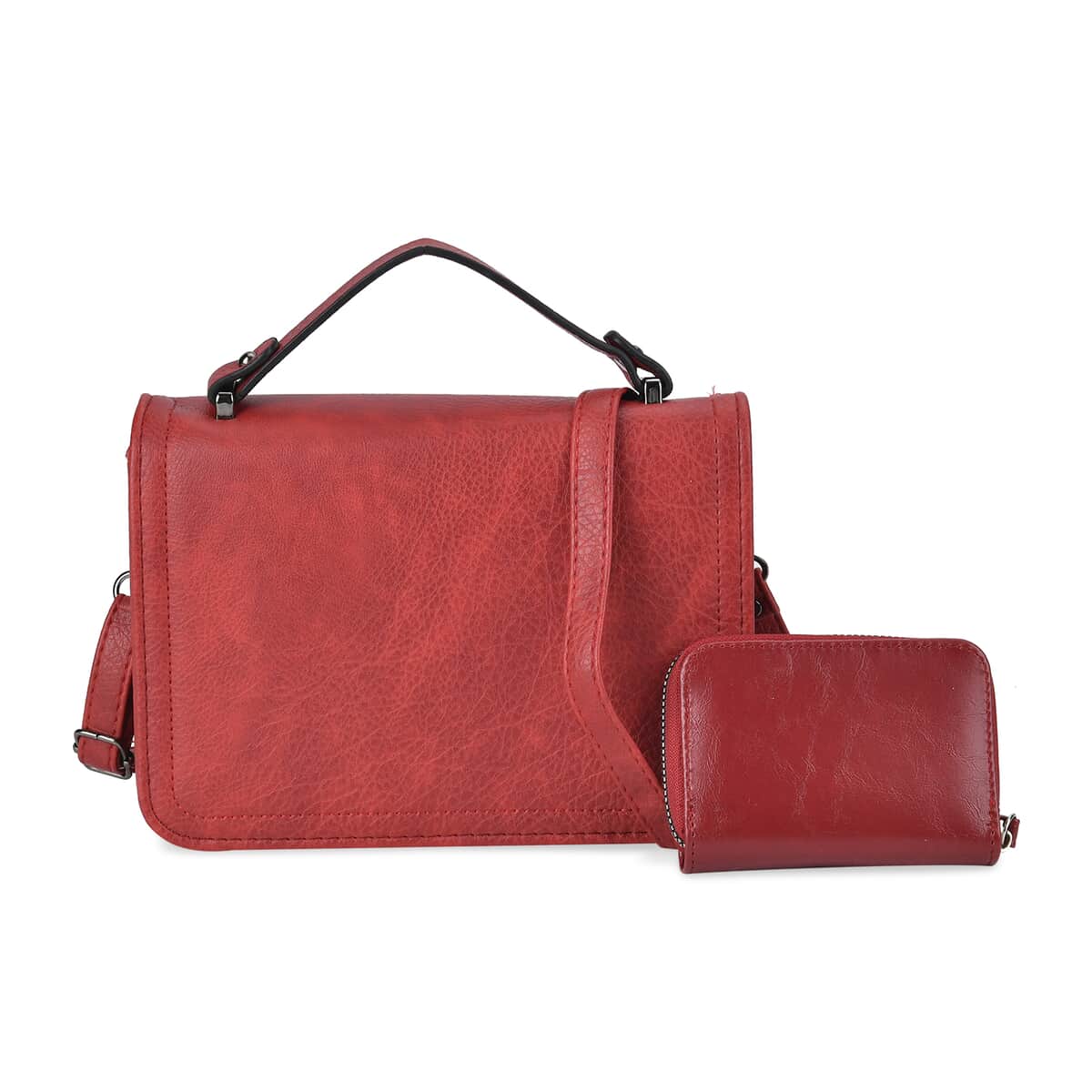 Red Faux Leather Set of Crossbody Bag and Card Holder image number 0