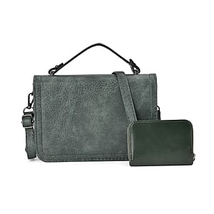 Green Faux Leather Set of Crossbody Bag and Card Holder
