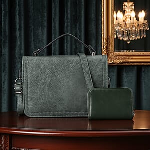 Green Faux Leather Set of Crossbody Bag and Card Holder