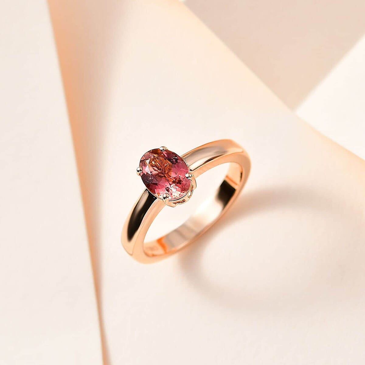 Luxoro Premium Blush Tourmaline 1.35 ctw Solitaire Ring in 10K Rose Gold (Size 8.5) image number 1