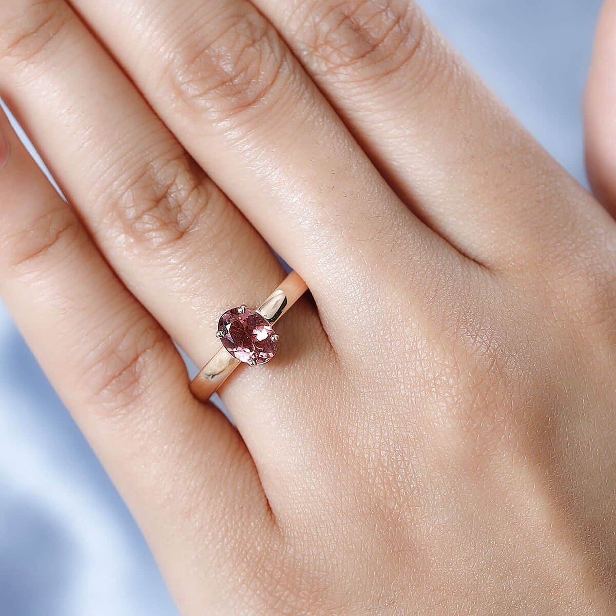 Luxoro Premium Blush Tourmaline 1.35 ctw Solitaire Ring in 10K Rose Gold (Size 8.5) image number 2