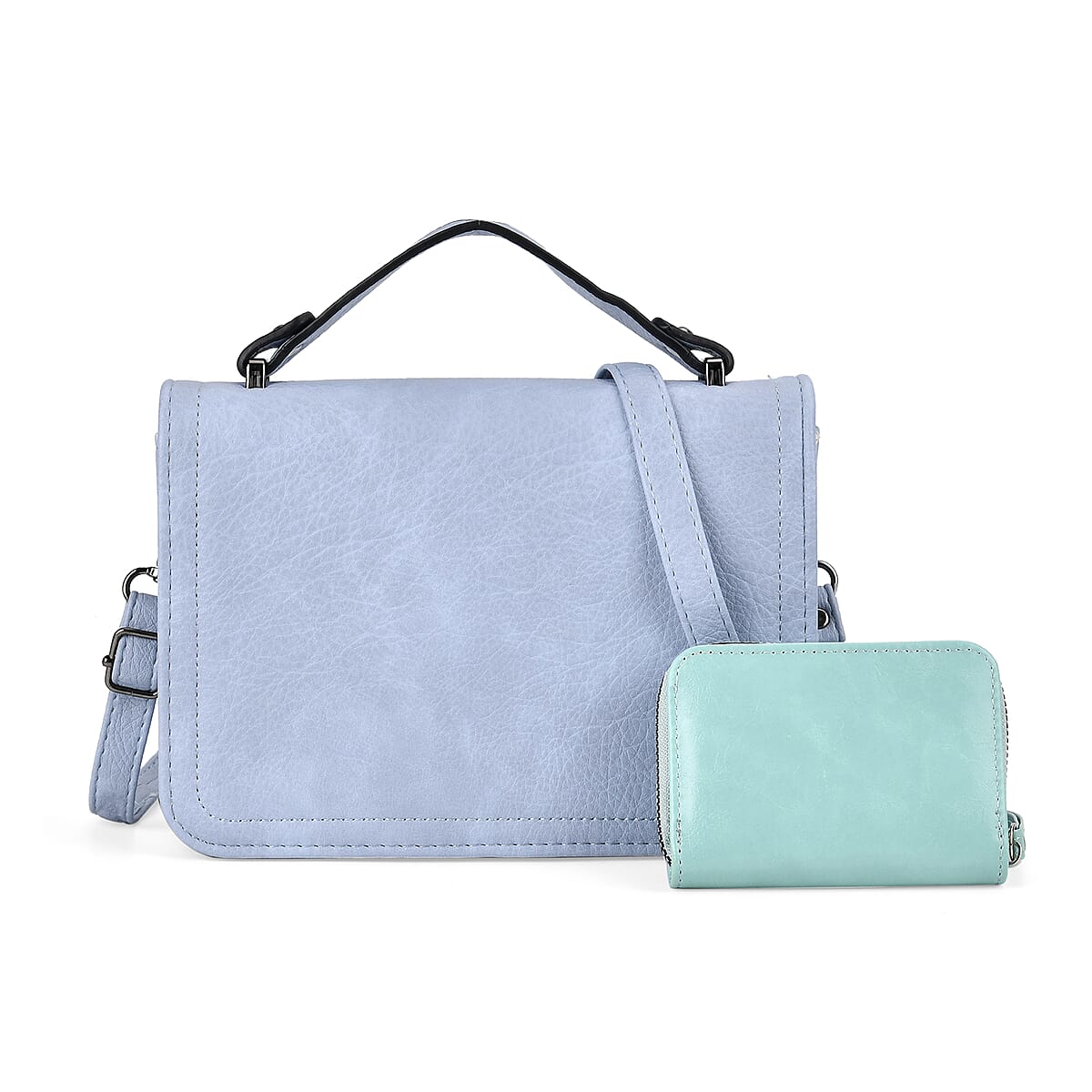 Buy Blue Faux Leather Set of Crossbody Bag and Card Holder  display picture 3