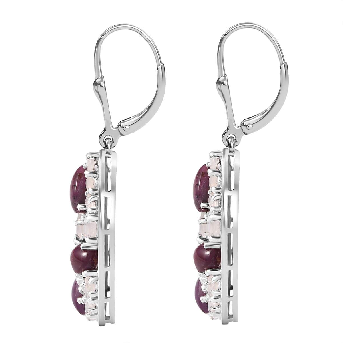 Indian Star Ruby and Moon Glow Moonstone 9.40 ctw Celestial Earrings in Platinum Over Sterling Silver image number 4