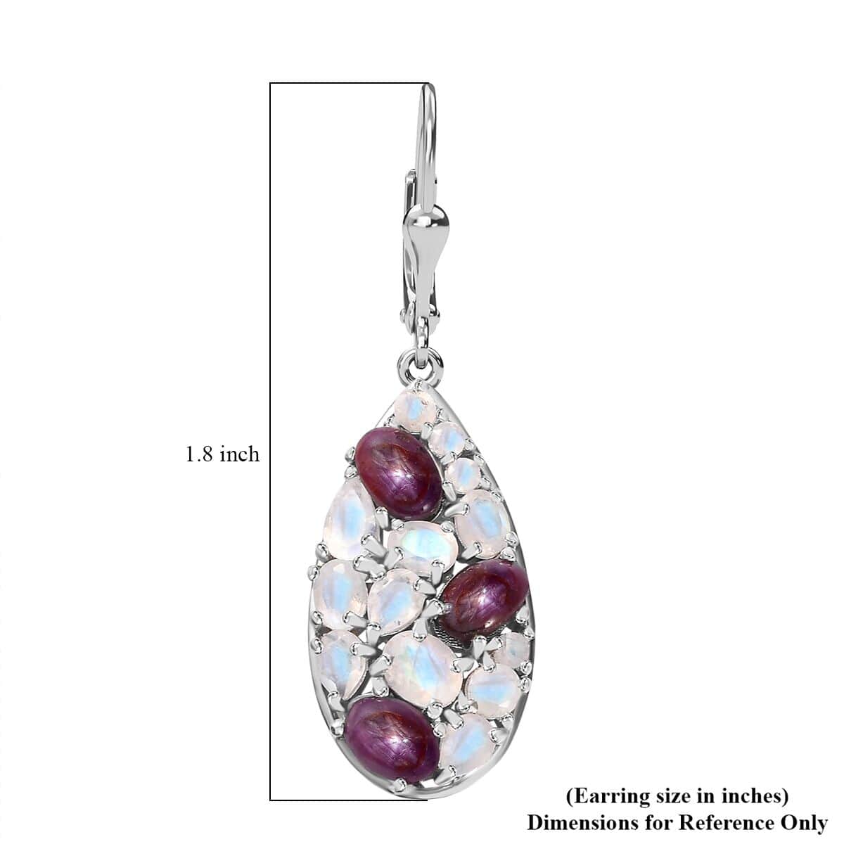 Indian Star Ruby and Moon Glow Moonstone 9.40 ctw Celestial Earrings in Platinum Over Sterling Silver image number 6