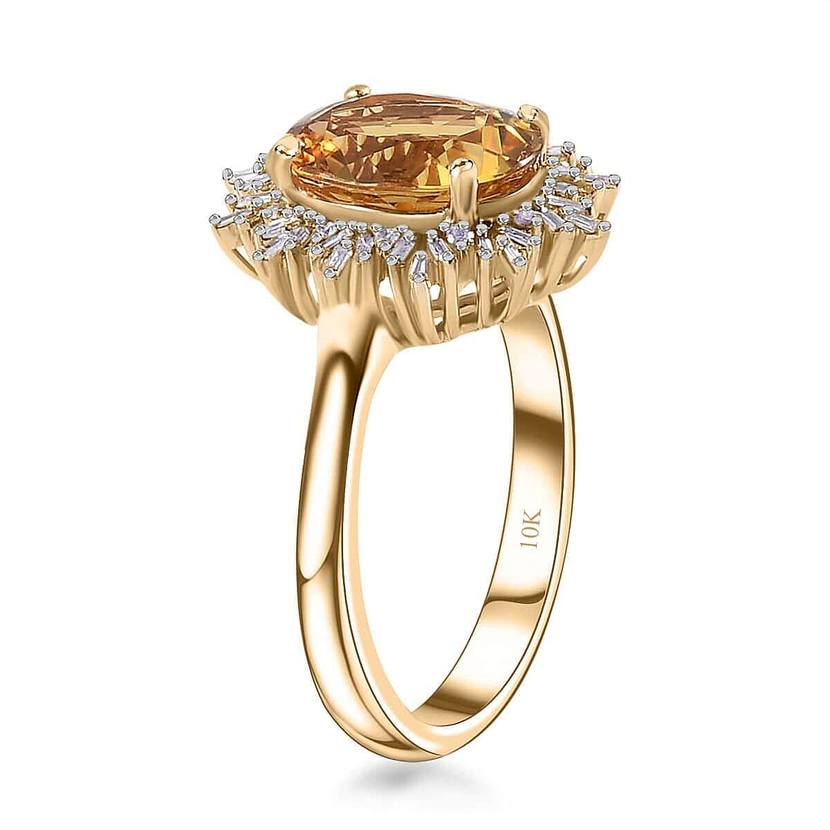 Luxoro 10K Rose Gold Premium Brazilian Heliodor and G-H I2 Diamond Sunburst Ring (Size 7.5) 2.50 ctw image number 3