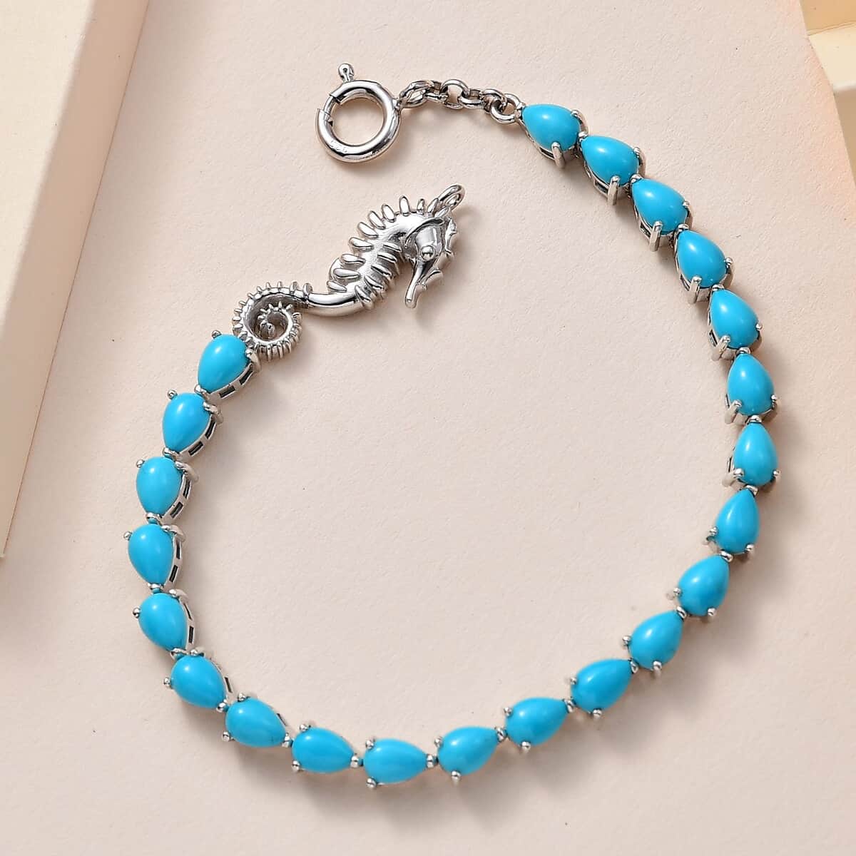 Sleeping Beauty Turquoise Seahorse Bracelet in Platinum Over Sterling Silver (7.25 In) 8.50 ctw image number 1