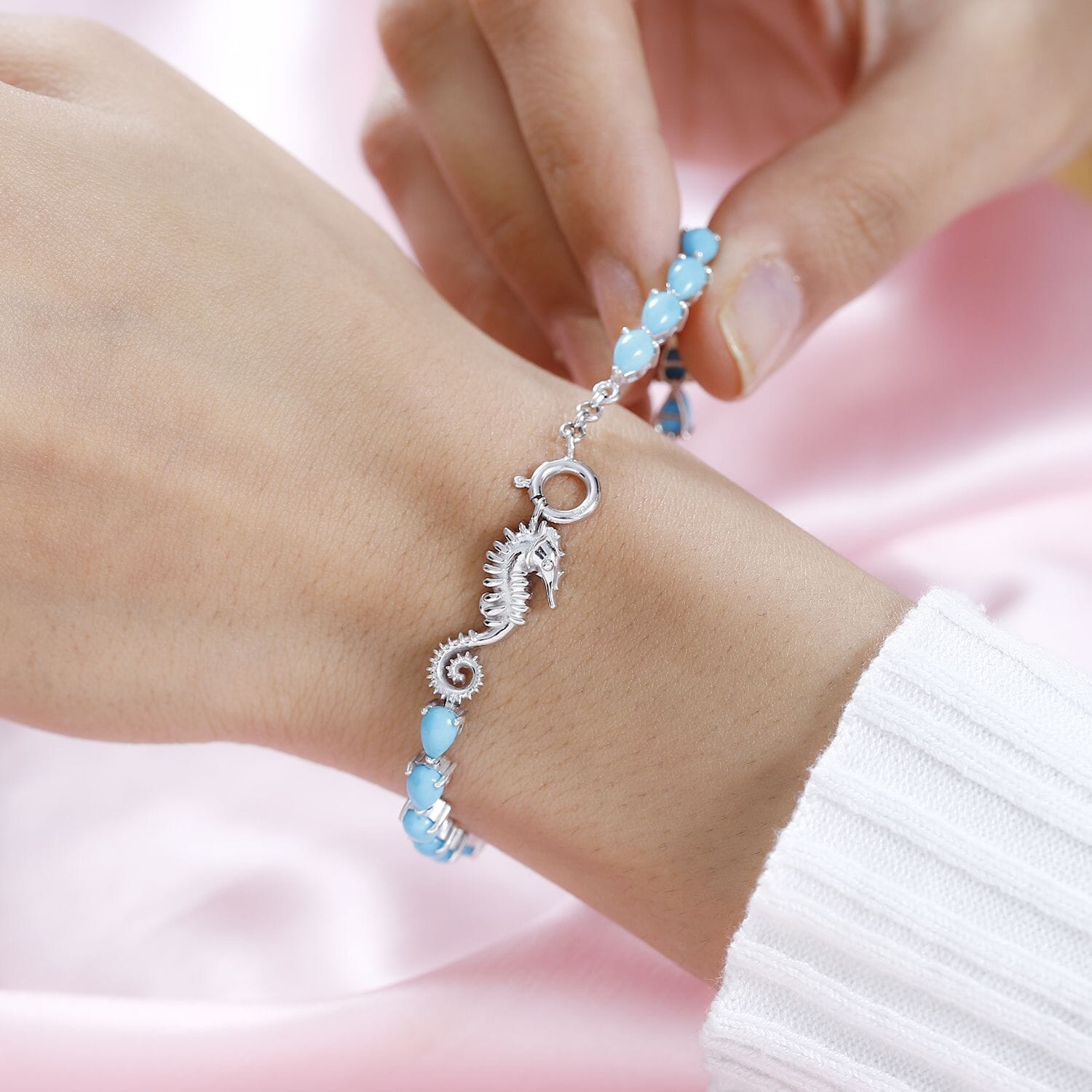 Buy Sleeping Beauty Turquoise Seahorse Bracelet in Platinum Buy Sleeping Beauty Turquoise Seahorse Bracelet in Platinum