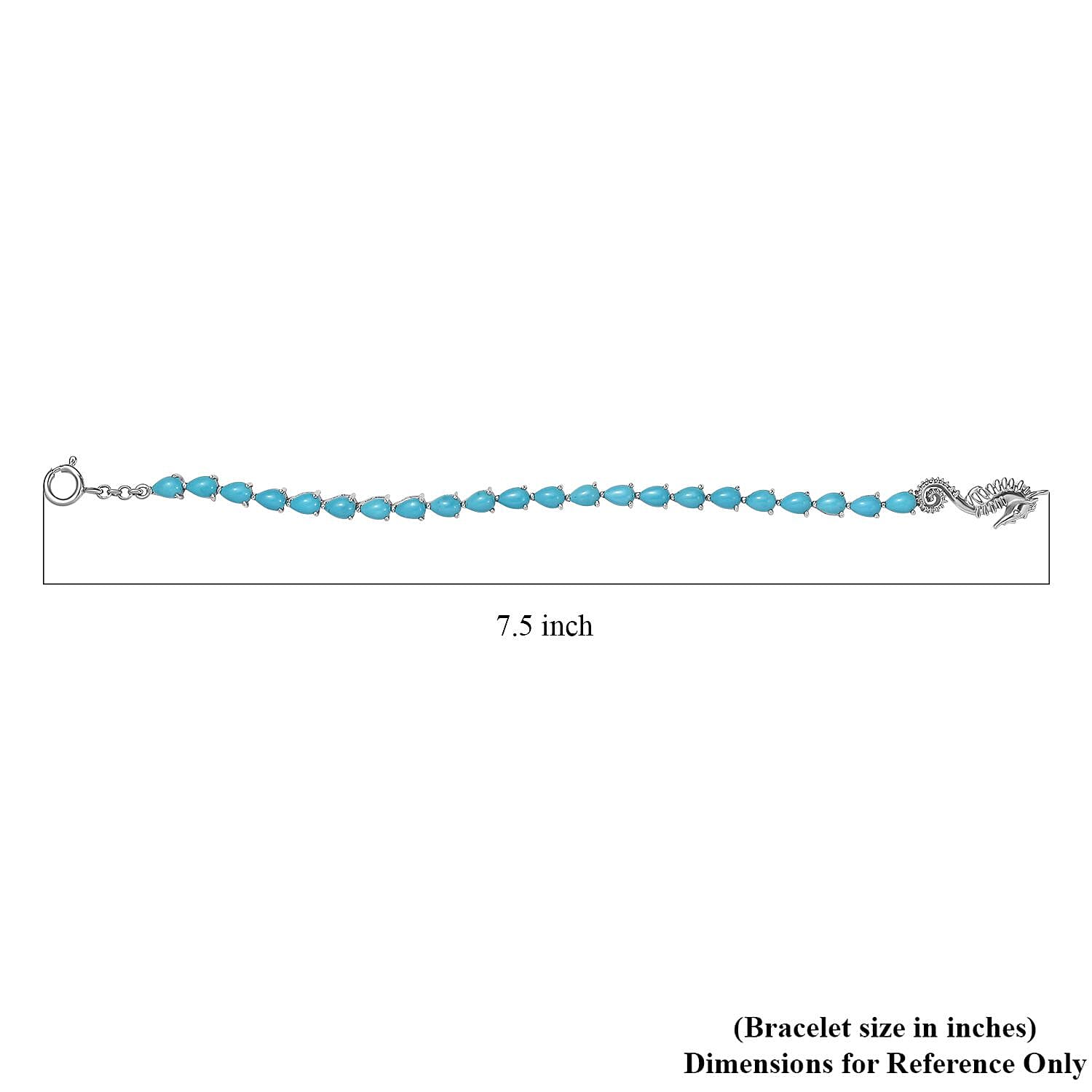 D'Joy Sleeping Beauty Turquoise Seahorse Bracelet in Platinum Over Sterling Silver (7.25 In) 8.50 ctw