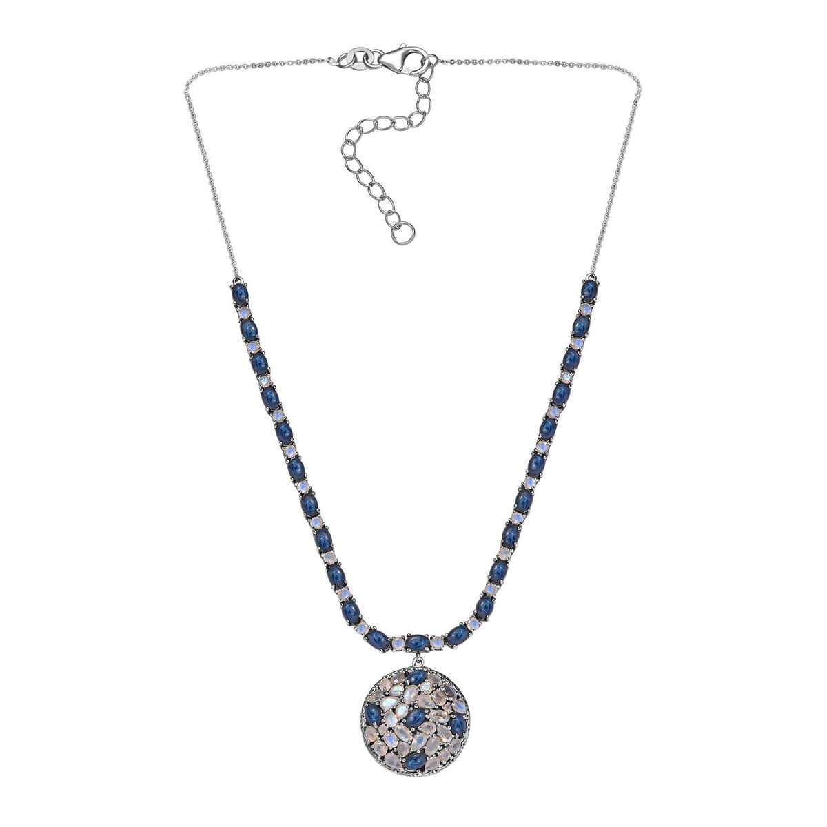 Blue Star Sapphire (DF), Moon Glow Moonstone Necklace (18 Inches) in Platinum Over Sterling Silver 28.90 ctw image number 4