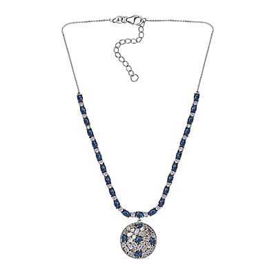 D'Joy Blue Star Sapphire (DF) and Moon Glow Moonstone 28.90 ctw Celestial Necklace 18 Inches in Platinum Over Sterling Silver