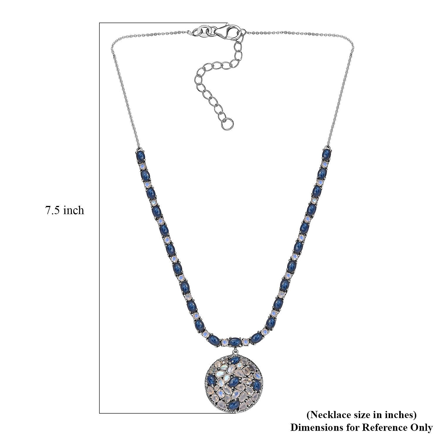D'Joy Blue Star Sapphire (DF) and Moon Glow Moonstone 28.90 ctw Celestial Necklace 18 Inches in Platinum Over Sterling Silver