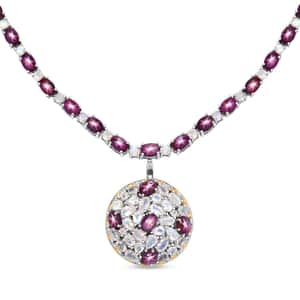 Indian Star Ruby and Moon Glow Moonstone 32.20 ctw Celestial Necklace 18 Inches in Platinum Over Sterling Silver